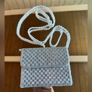 Vintage y2k Cache Micro Mini Crossbody Beaded handbag purse iridescent baby blue